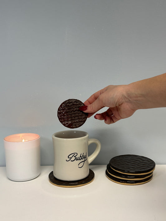 'dark choc digestive' ceramic coaster 🍪